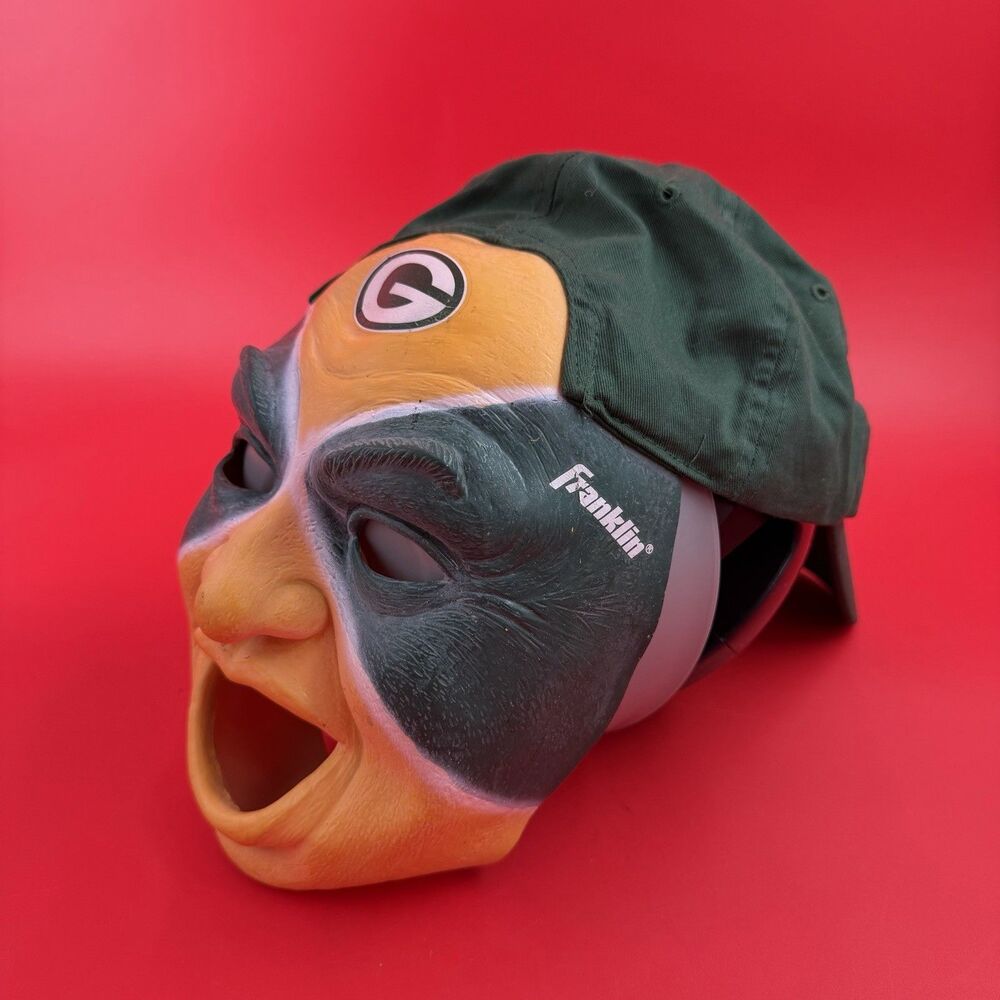 Green Bay Packers Baseball Cap Mask Face Rally Hat 2 In 1 Combo NFL Franklin